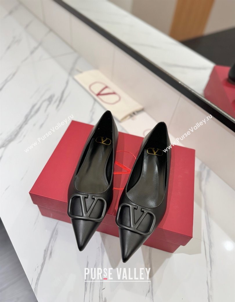 Valentino VLogo Signature Flat Shoes in Calfskin Leather All Black 2025 VA082104 (MD-250821023)