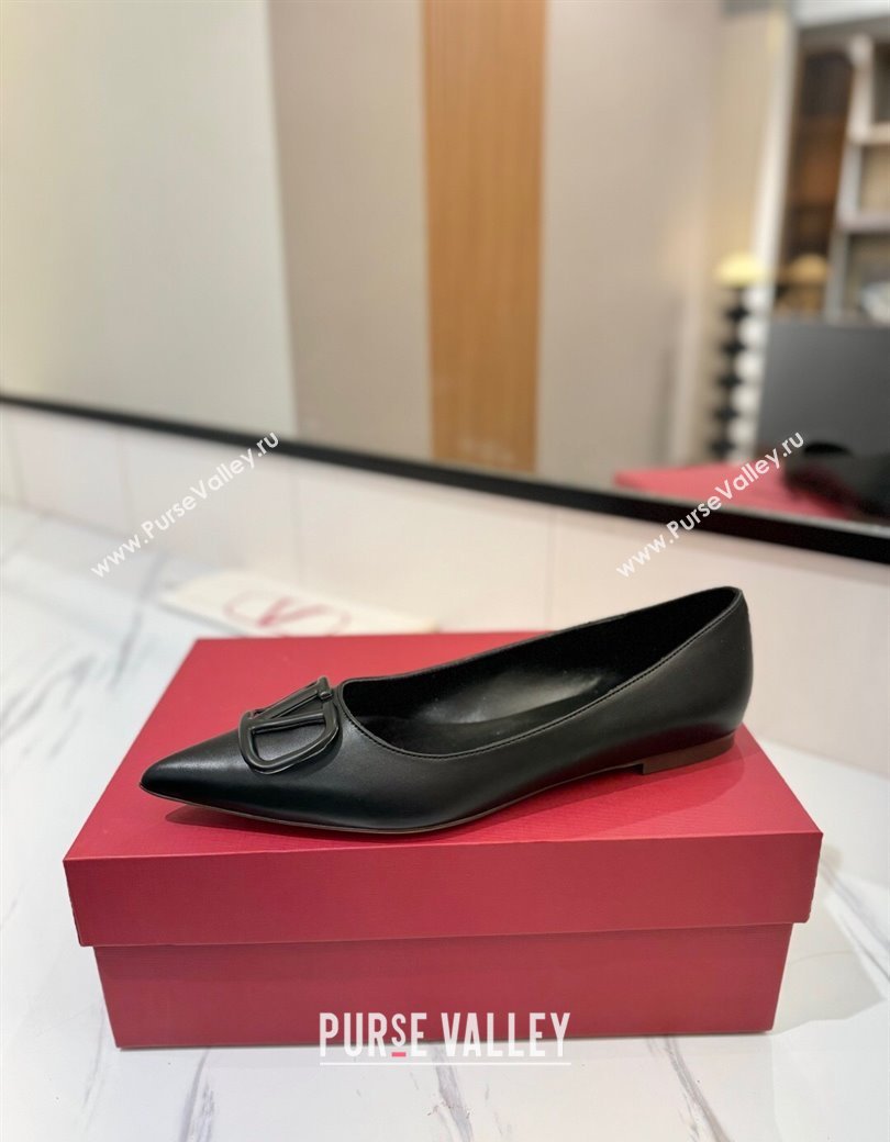 Valentino VLogo Signature Flat Shoes in Calfskin Leather All Black 2025 VA082104 (MD-250821023)
