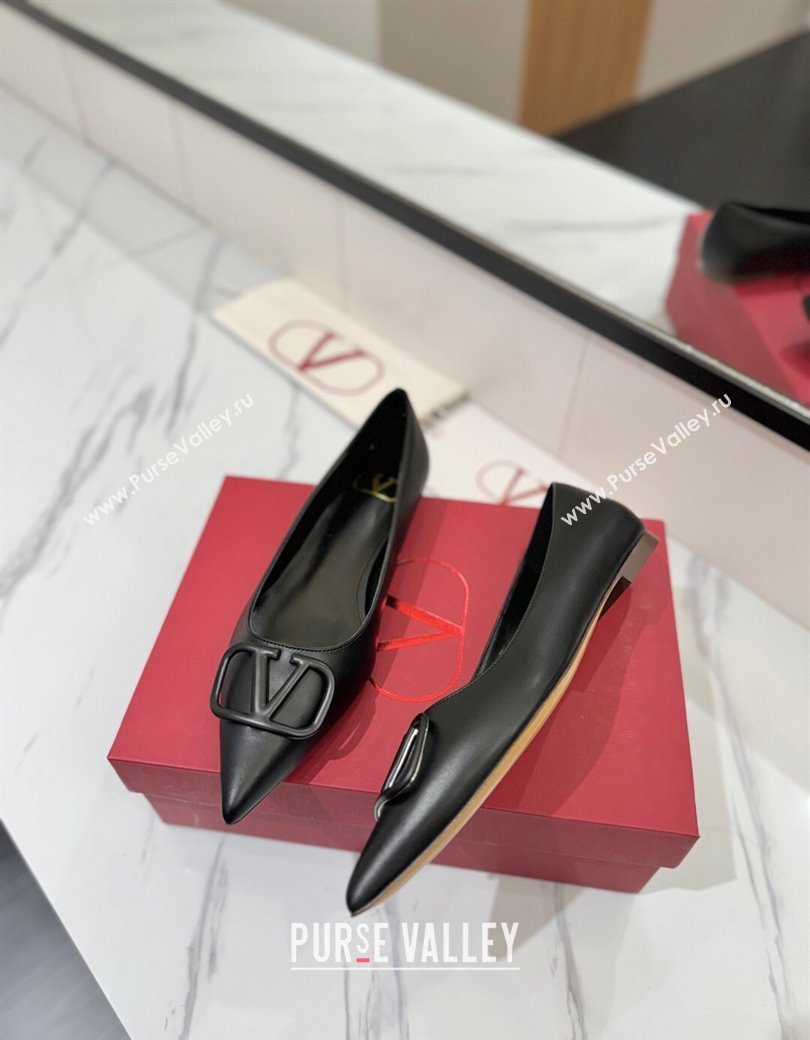 Valentino VLogo Signature Flat Shoes in Calfskin Leather All Black 2025 VA082104 (MD-250821023)