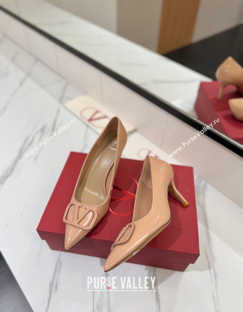Valentino VLogo Signature Pumps 7.5cm in Patent Calfskin Pale Pink 2025 VA082104 (MD-250821033)