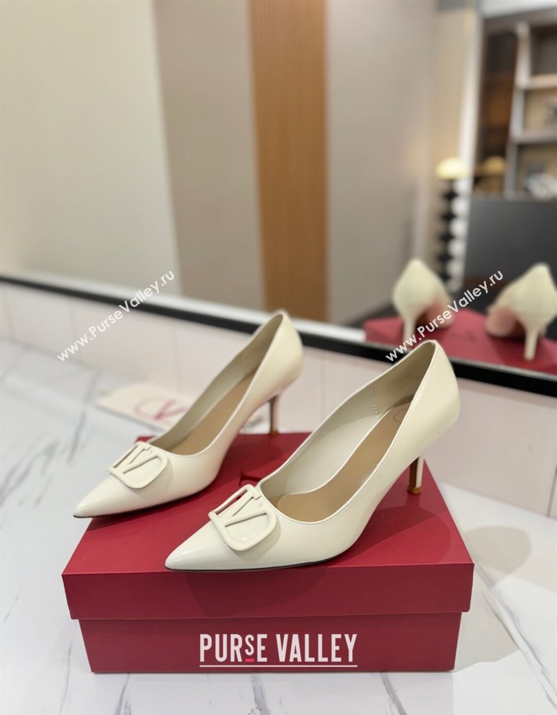 Valentino VLogo Signature Pumps 7.5cm in Patent Calfskin White 2025 VA082104 (MD-250821034)