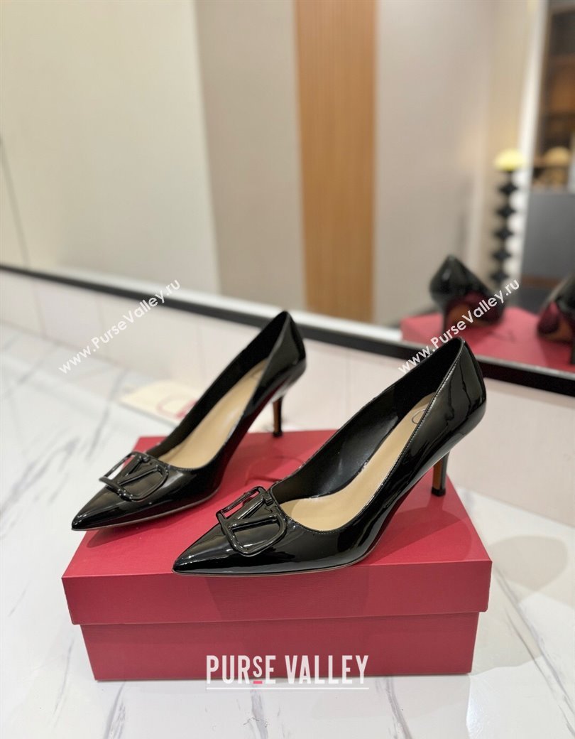 Valentino VLogo Signature Pumps 7.5cm in Patent Calfskin All Black 2025 VA082104 (MD-250821036)