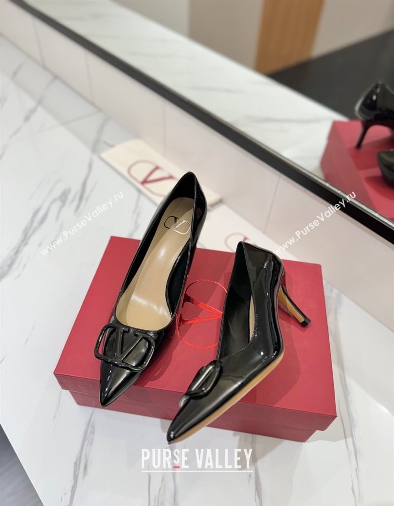 Valentino VLogo Signature Pumps 7.5cm in Patent Calfskin All Black 2025 VA082104 (MD-250821036)