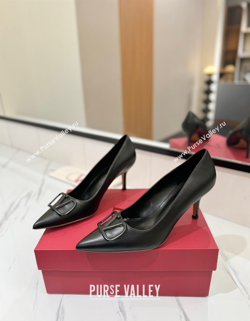 Valentino VLogo Signature Pumps 7.5cm in Calfskin Leather All Black 2025 VA082104 (MD-250821027)