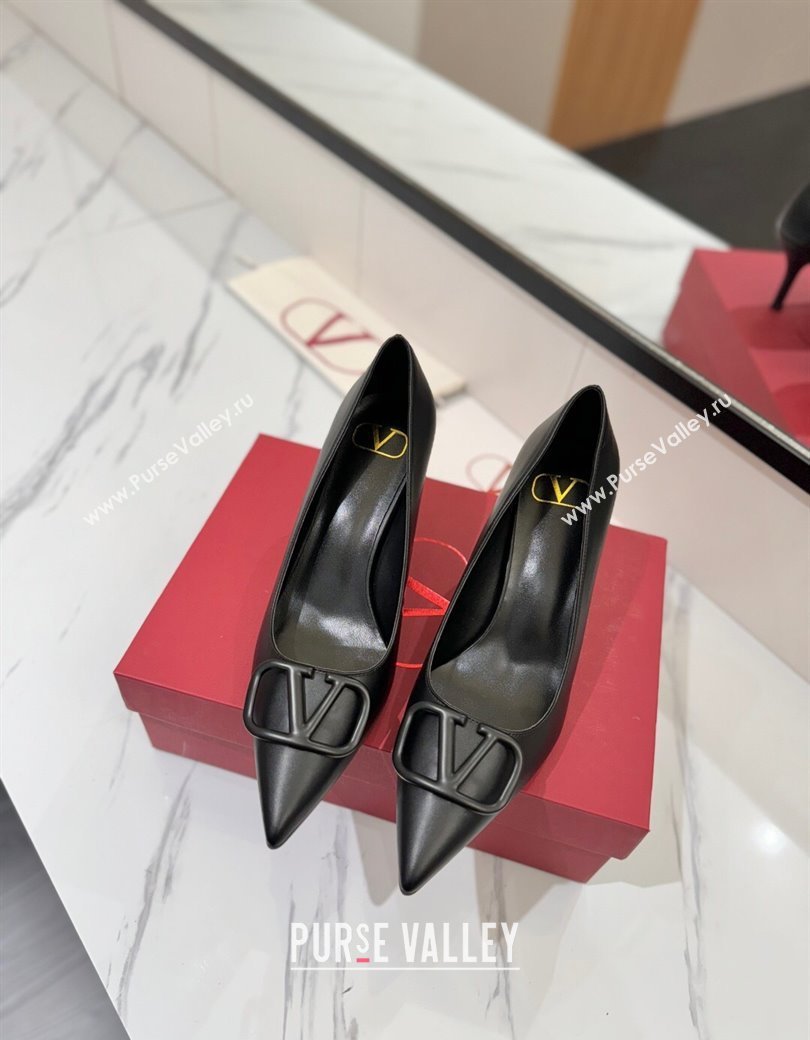 Valentino VLogo Signature Pumps 7.5cm in Calfskin Leather All Black 2025 VA082104 (MD-250821027)