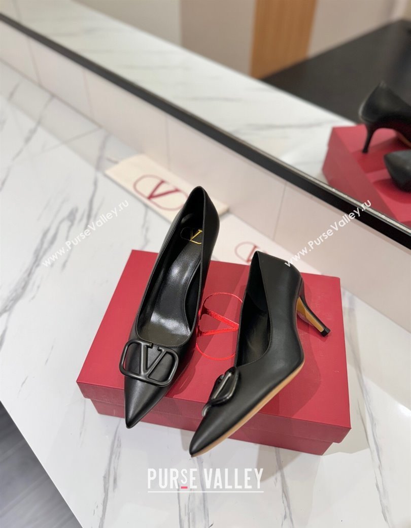 Valentino VLogo Signature Pumps 7.5cm in Calfskin Leather All Black 2025 VA082104 (MD-250821027)