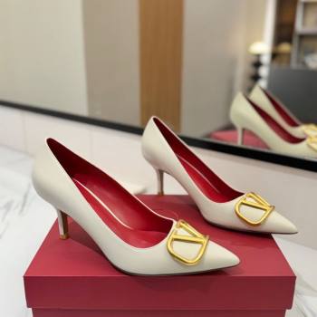 Valentino VLogo Signature Pumps 7.5cm in Calfskin Leather White/Gold 2025 VA082104 (MD-250821030)
