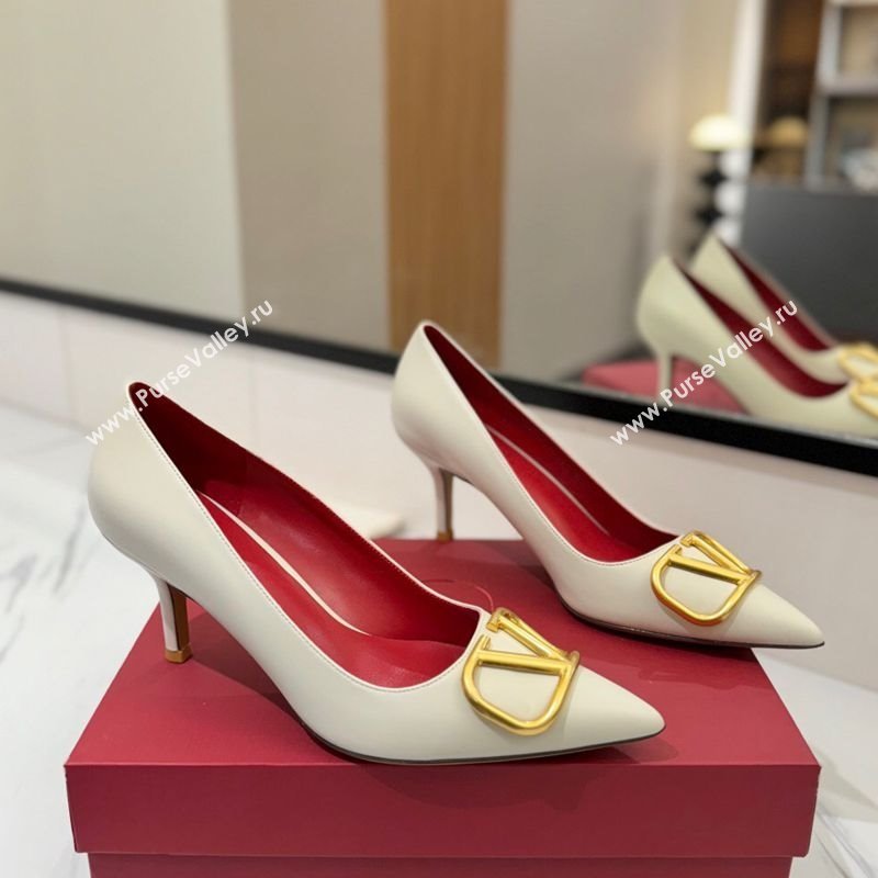 Valentino VLogo Signature Pumps 7.5cm in Calfskin Leather White/Gold 2025 VA082104 (MD-250821030)
