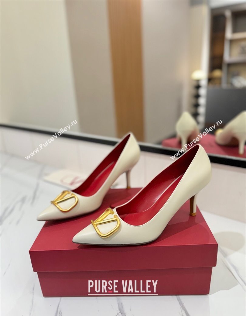 Valentino VLogo Signature Pumps 7.5cm in Calfskin Leather White/Gold 2025 VA082104 (MD-250821030)