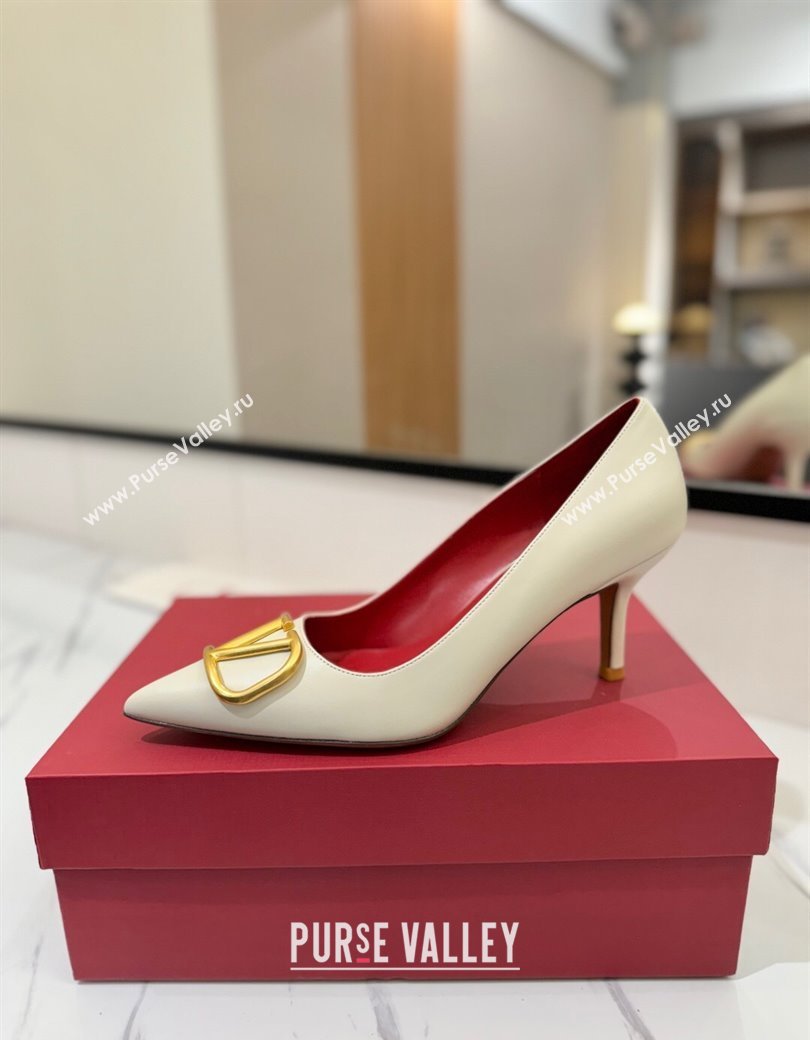 Valentino VLogo Signature Pumps 7.5cm in Calfskin Leather White/Gold 2025 VA082104 (MD-250821030)