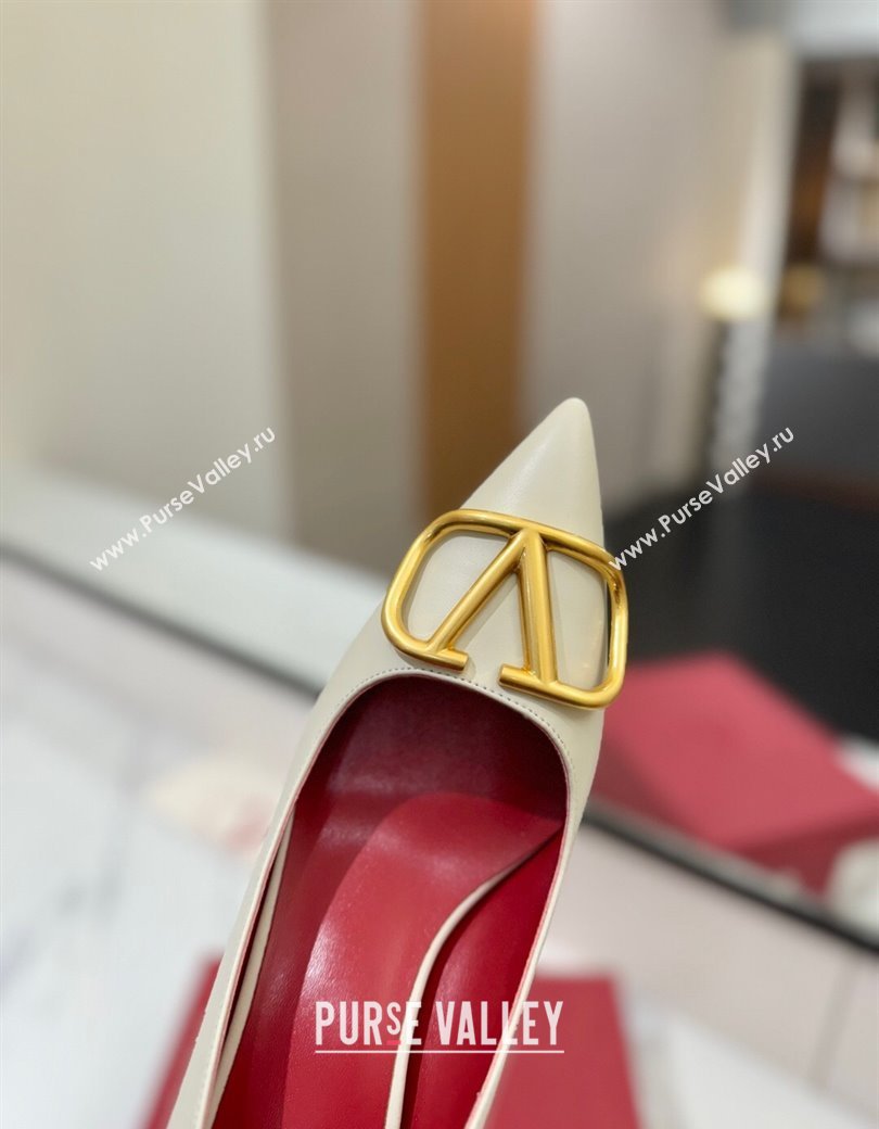 Valentino VLogo Signature Pumps 7.5cm in Calfskin Leather White/Gold 2025 VA082104 (MD-250821030)