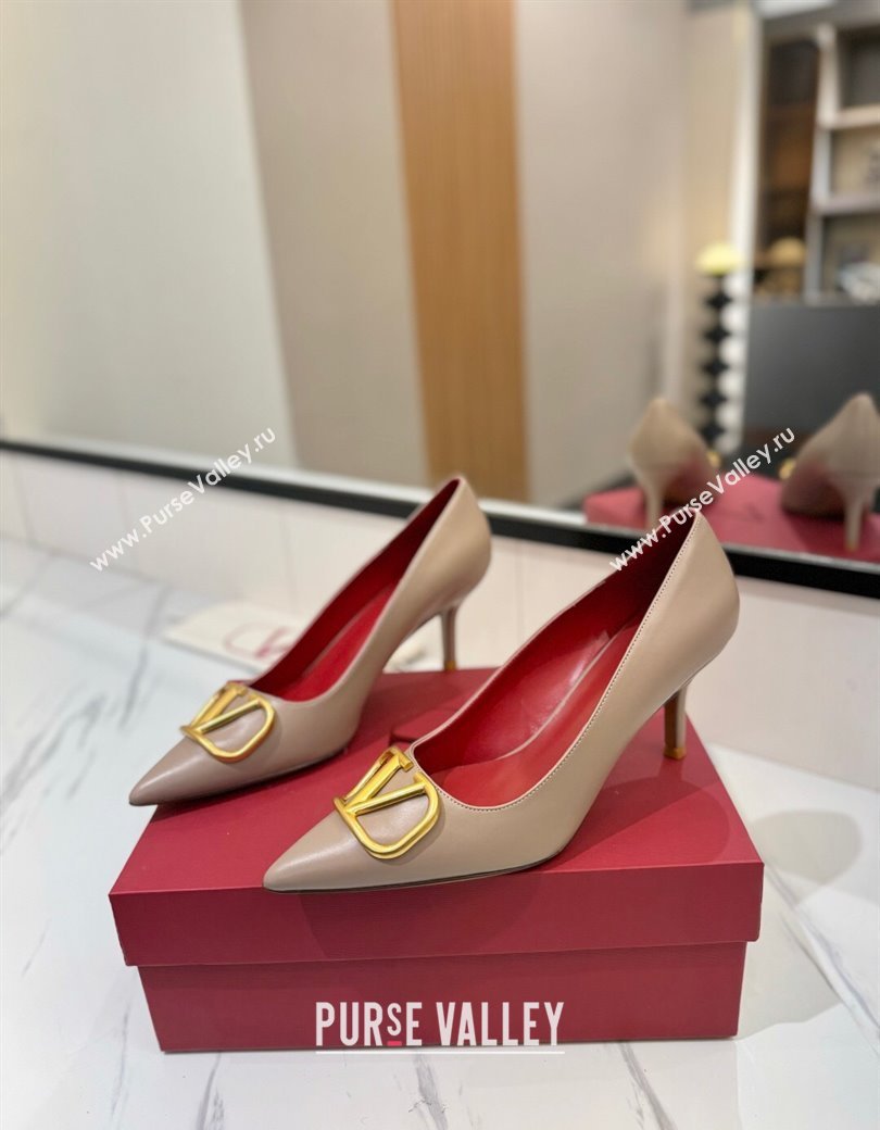 Valentino VLogo Signature Pumps 7.5cm in Calfskin Leather Dusty Beige 2025 VA082104 (MD-250821031)