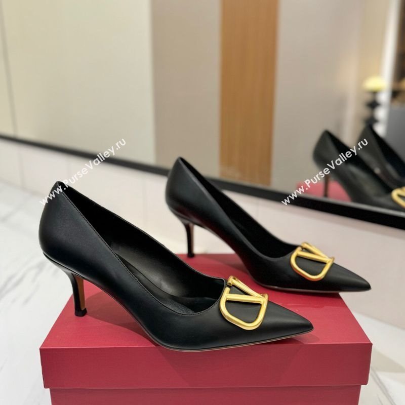 Valentino VLogo Signature Pumps 7.5cm in Calfskin Leather Black/Gold 2025 VA082104 (MD-250821032)