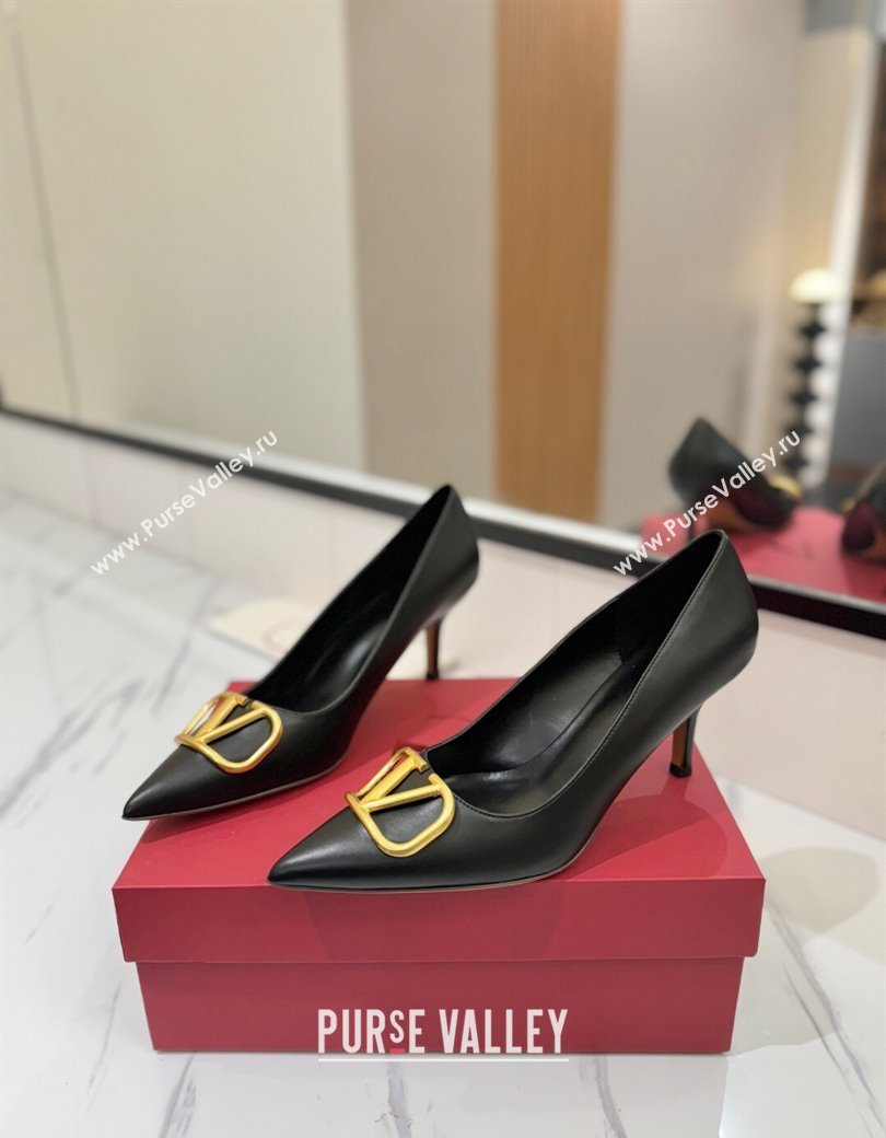 Valentino VLogo Signature Pumps 7.5cm in Calfskin Leather Black/Gold 2025 VA082104 (MD-250821032)