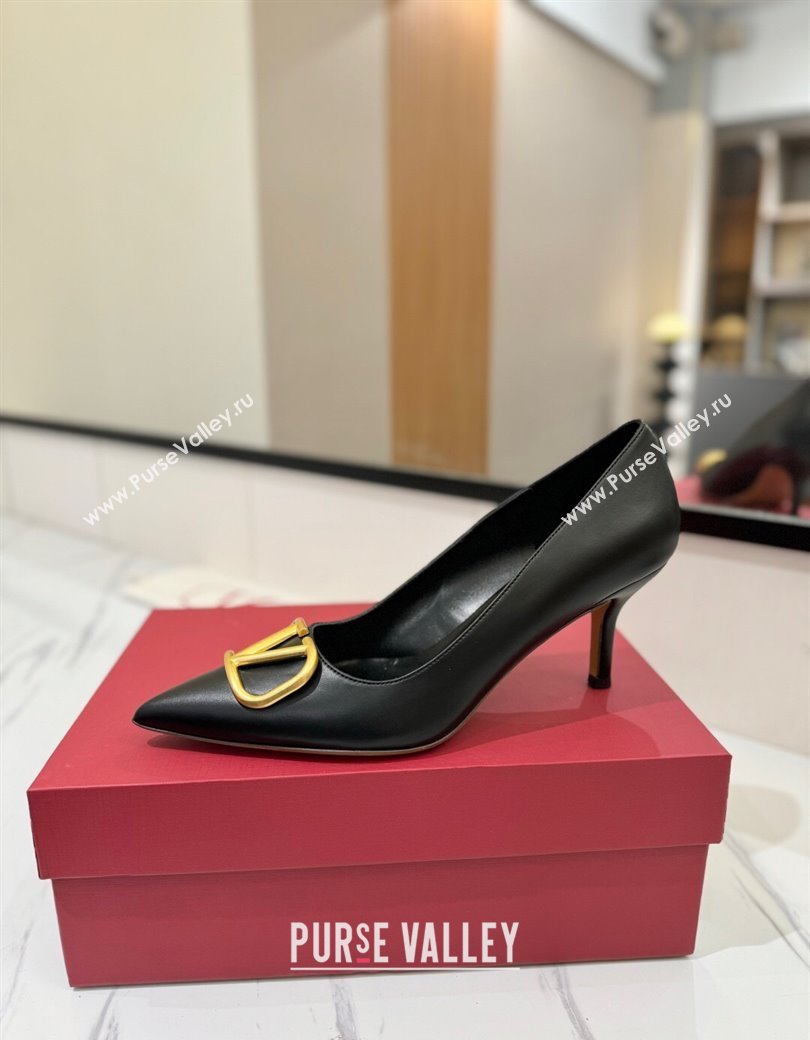 Valentino VLogo Signature Pumps 7.5cm in Calfskin Leather Black/Gold 2025 VA082104 (MD-250821032)