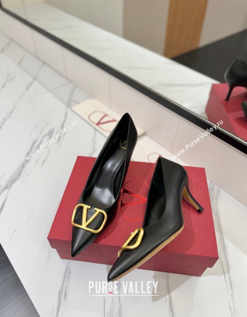 Valentino VLogo Signature Pumps 7.5cm in Calfskin Leather Black/Gold 2025 VA082104 (MD-250821032)