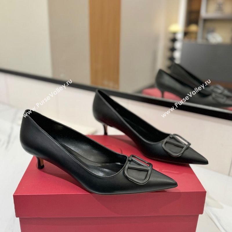 Valentino VLogo Signature Pumps 4.5cm in Calfskin Leather All Black 2025 VA082104 (MD-250821042)