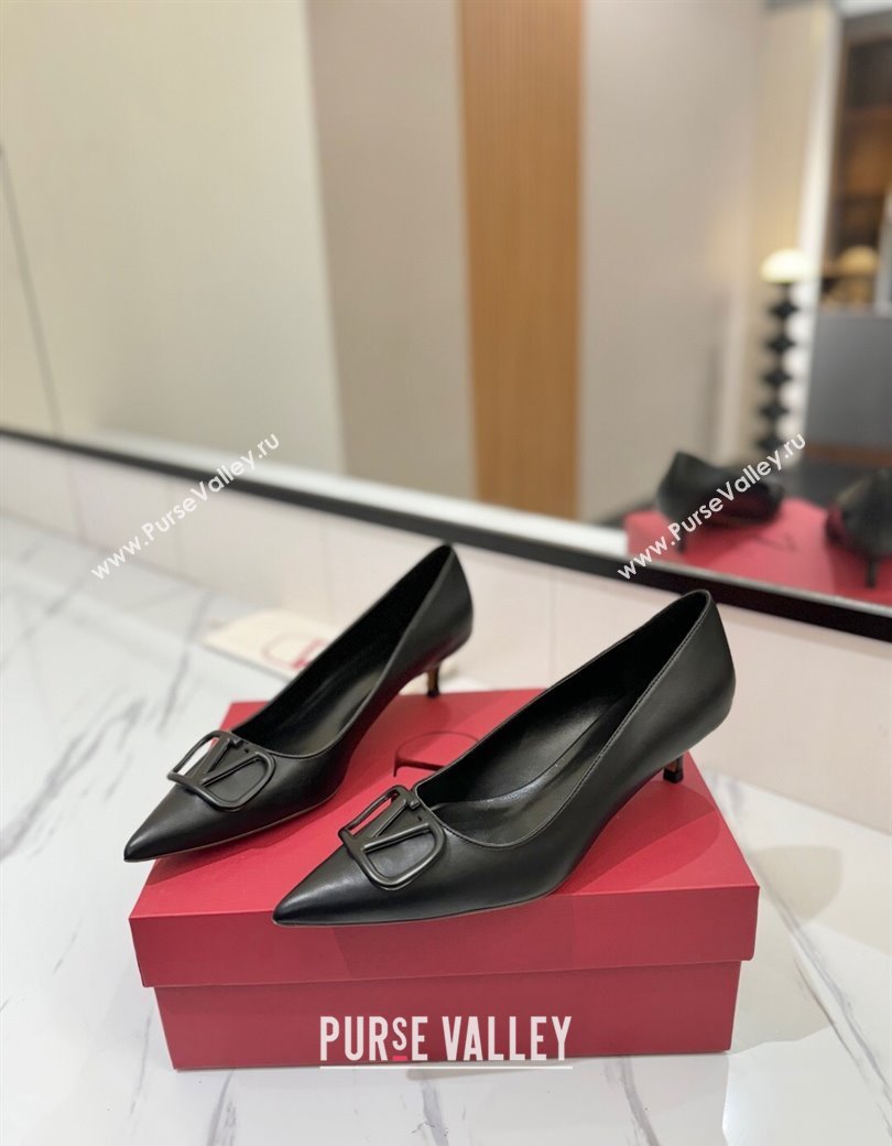Valentino VLogo Signature Pumps 4.5cm in Calfskin Leather All Black 2025 VA082104 (MD-250821042)