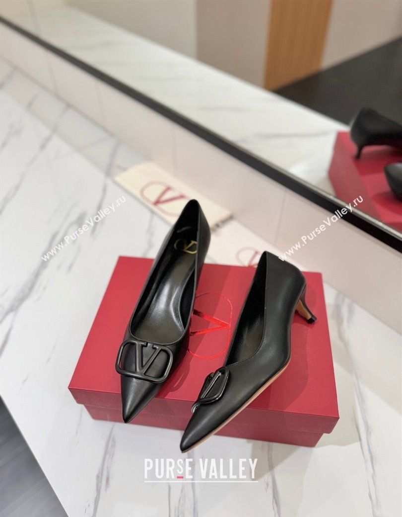 Valentino VLogo Signature Pumps 4.5cm in Calfskin Leather All Black 2025 VA082104 (MD-250821042)