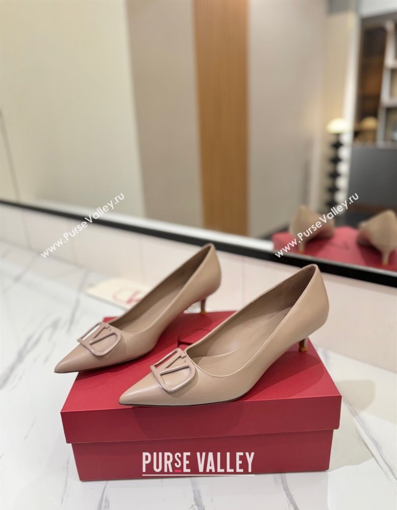 Valentino VLogo Signature Pumps 4.5cm in Calfskin Leather All Dusty Beige 2025 VA082104 (MD-250821043)