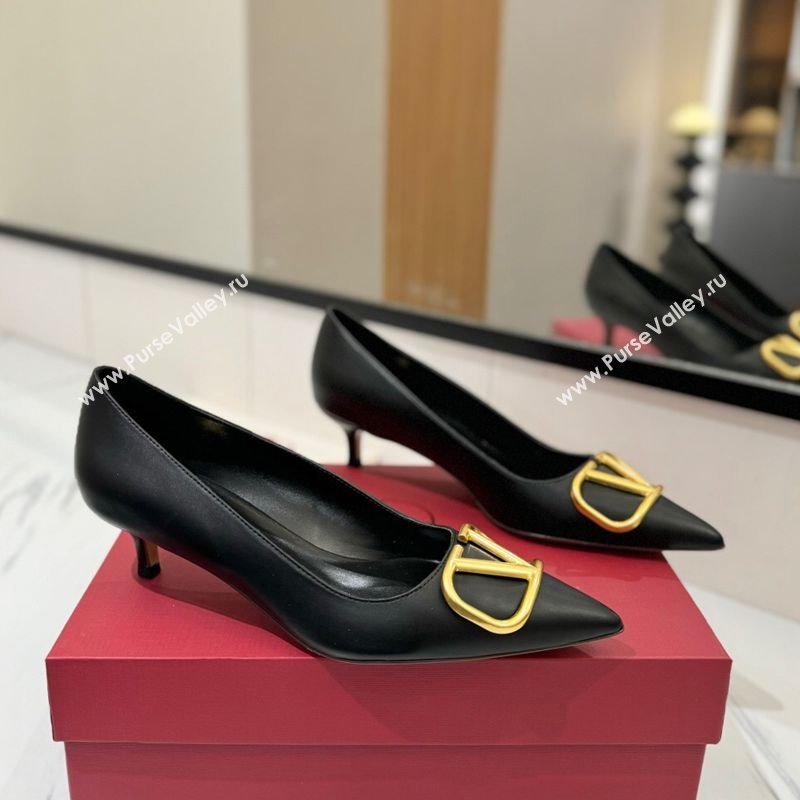 Valentino VLogo Signature Pumps 4.5cm in Calfskin Leather Black/Gold 2025 VA082104 (MD-250821044)