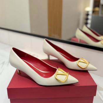 Valentino VLogo Signature Pumps 4.5cm in Calfskin Leather White/Gold 2025 VA082104 (MD-250821046)