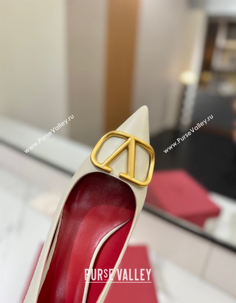 Valentino VLogo Signature Pumps 4.5cm in Calfskin Leather White/Gold 2025 VA082104 (MD-250821046)
