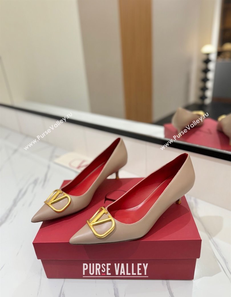 Valentino VLogo Signature Pumps 4.5cm in Calfskin Leather Dusty Beige/Gold 2025 VA082104 (MD-250821047)