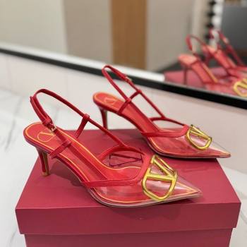 Valentino VLogo Signature Slingback Pumps 8cm in PVC and Calfskin Red 2025 VA082105 (MD-250821048)