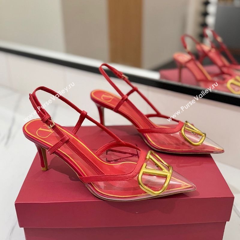 Valentino VLogo Signature Slingback Pumps 8cm in PVC and Calfskin Red 2025 VA082105 (MD-250821048)