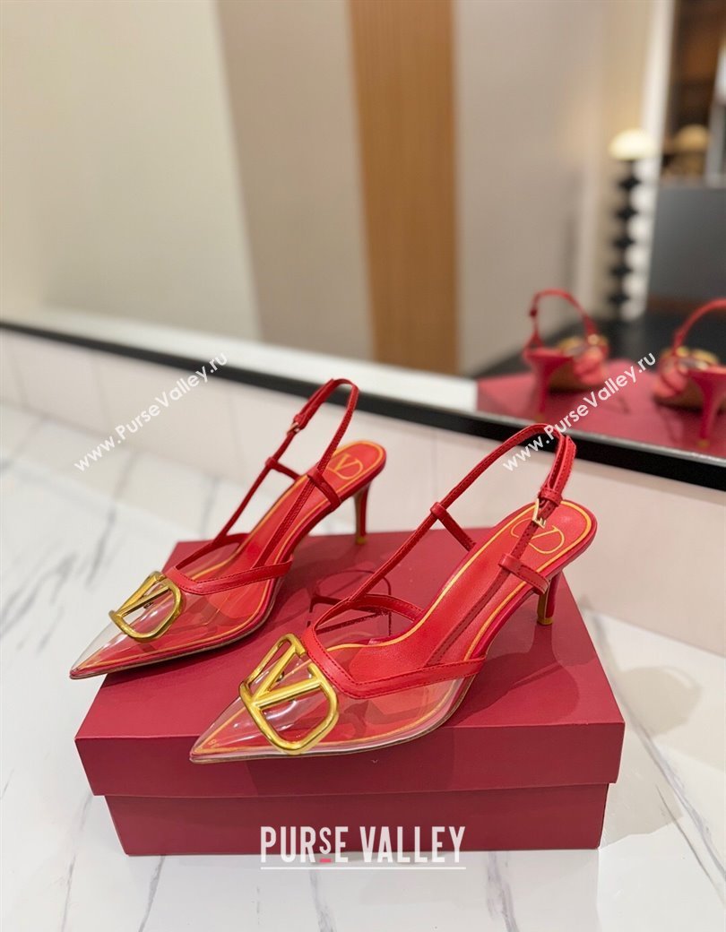 Valentino VLogo Signature Slingback Pumps 8cm in PVC and Calfskin Red 2025 VA082105 (MD-250821048)