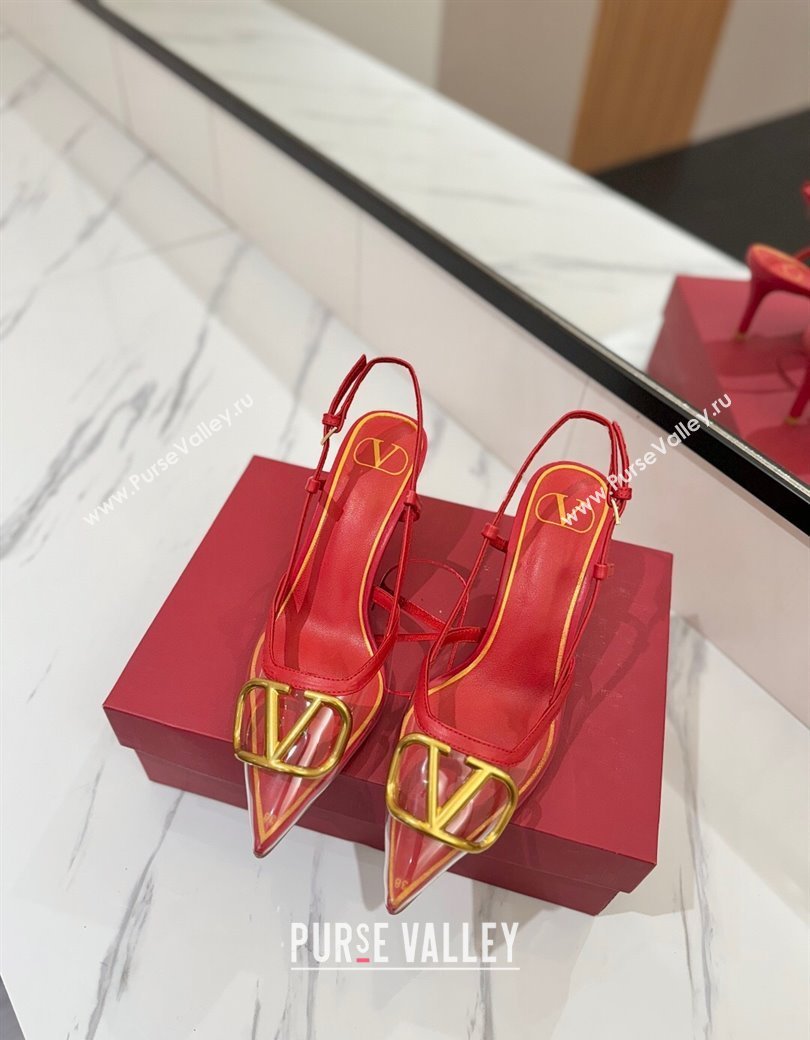 Valentino VLogo Signature Slingback Pumps 8cm in PVC and Calfskin Red 2025 VA082105 (MD-250821048)