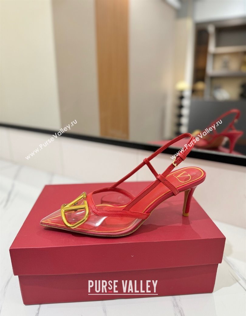 Valentino VLogo Signature Slingback Pumps 8cm in PVC and Calfskin Red 2025 VA082105 (MD-250821048)