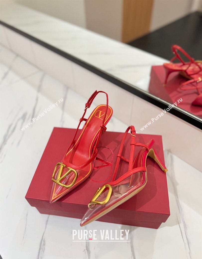 Valentino VLogo Signature Slingback Pumps 8cm in PVC and Calfskin Red 2025 VA082105 (MD-250821048)