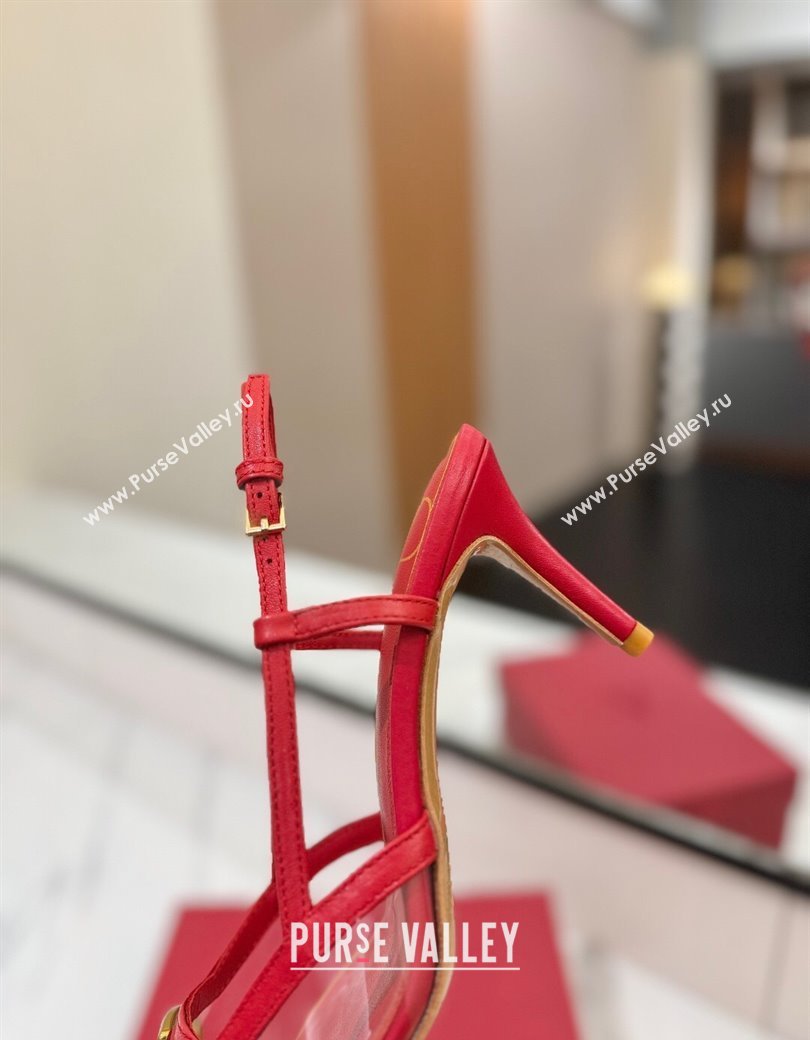 Valentino VLogo Signature Slingback Pumps 8cm in PVC and Calfskin Red 2025 VA082105 (MD-250821048)