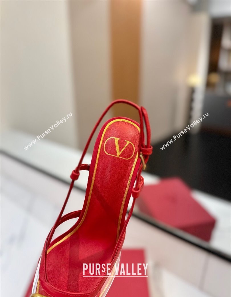 Valentino VLogo Signature Slingback Pumps 8cm in PVC and Calfskin Red 2025 VA082105 (MD-250821048)