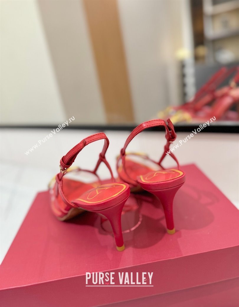 Valentino VLogo Signature Slingback Pumps 8cm in PVC and Calfskin Red 2025 VA082105 (MD-250821048)