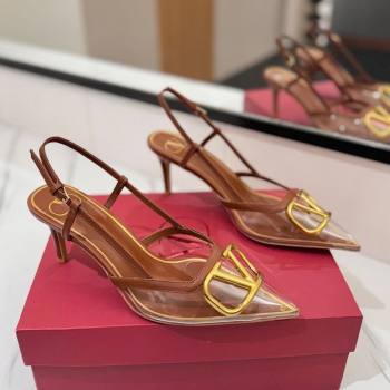 Valentino VLogo Signature Slingback Pumps 8cm in PVC and Calfskin Brown 2025 VA082105 (MD-250821049)