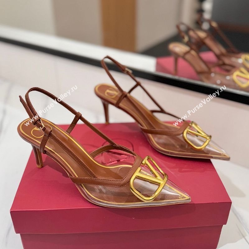 Valentino VLogo Signature Slingback Pumps 8cm in PVC and Calfskin Brown 2025 VA082105 (MD-250821049)