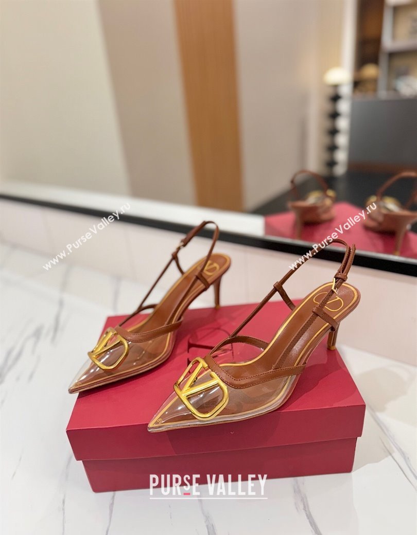 Valentino VLogo Signature Slingback Pumps 8cm in PVC and Calfskin Brown 2025 VA082105 (MD-250821049)