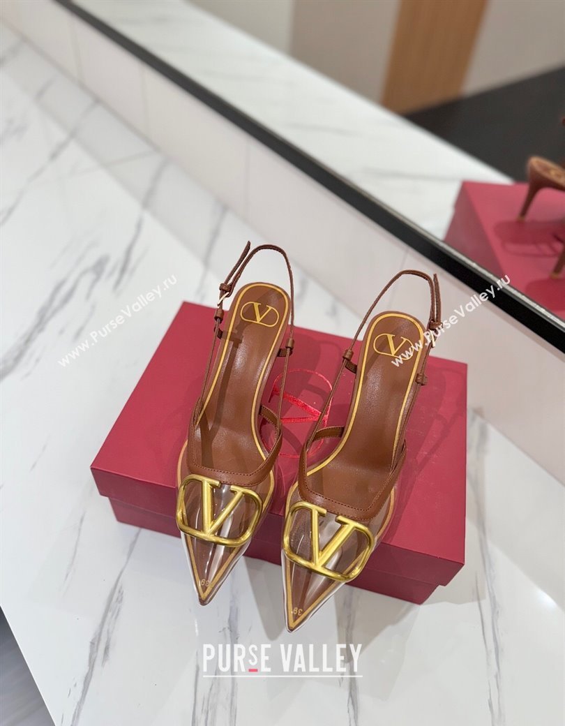 Valentino VLogo Signature Slingback Pumps 8cm in PVC and Calfskin Brown 2025 VA082105 (MD-250821049)