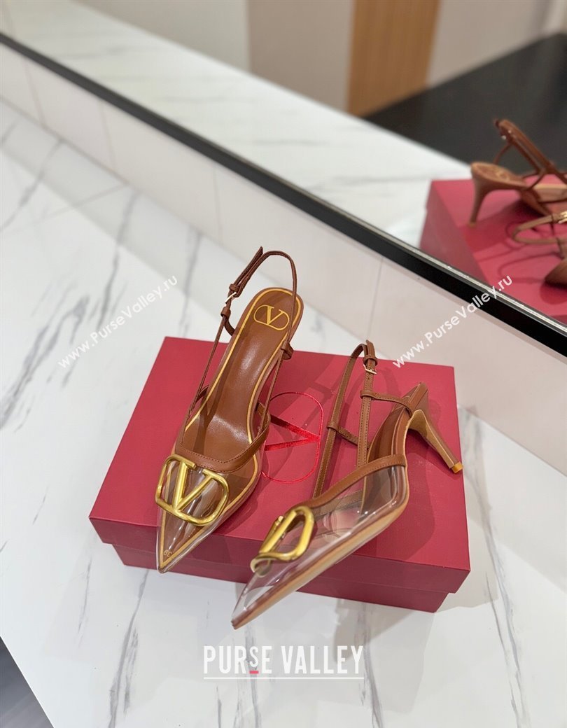 Valentino VLogo Signature Slingback Pumps 8cm in PVC and Calfskin Brown 2025 VA082105 (MD-250821049)