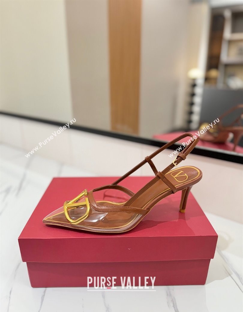 Valentino VLogo Signature Slingback Pumps 8cm in PVC and Calfskin Brown 2025 VA082105 (MD-250821049)