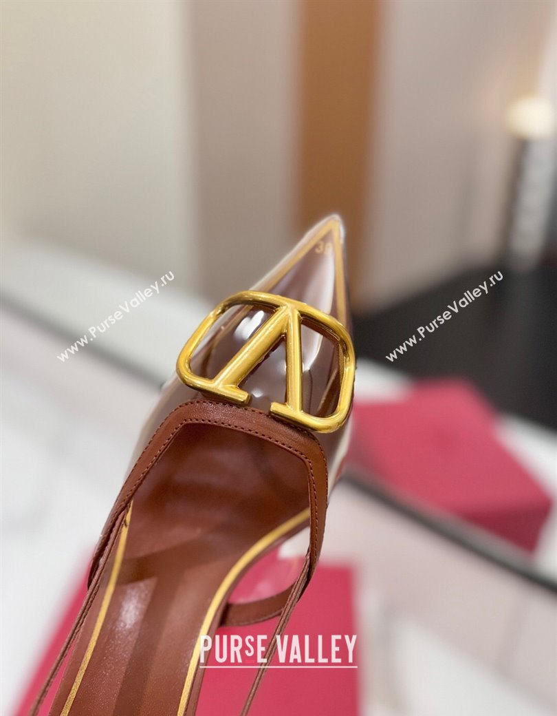 Valentino VLogo Signature Slingback Pumps 8cm in PVC and Calfskin Brown 2025 VA082105 (MD-250821049)