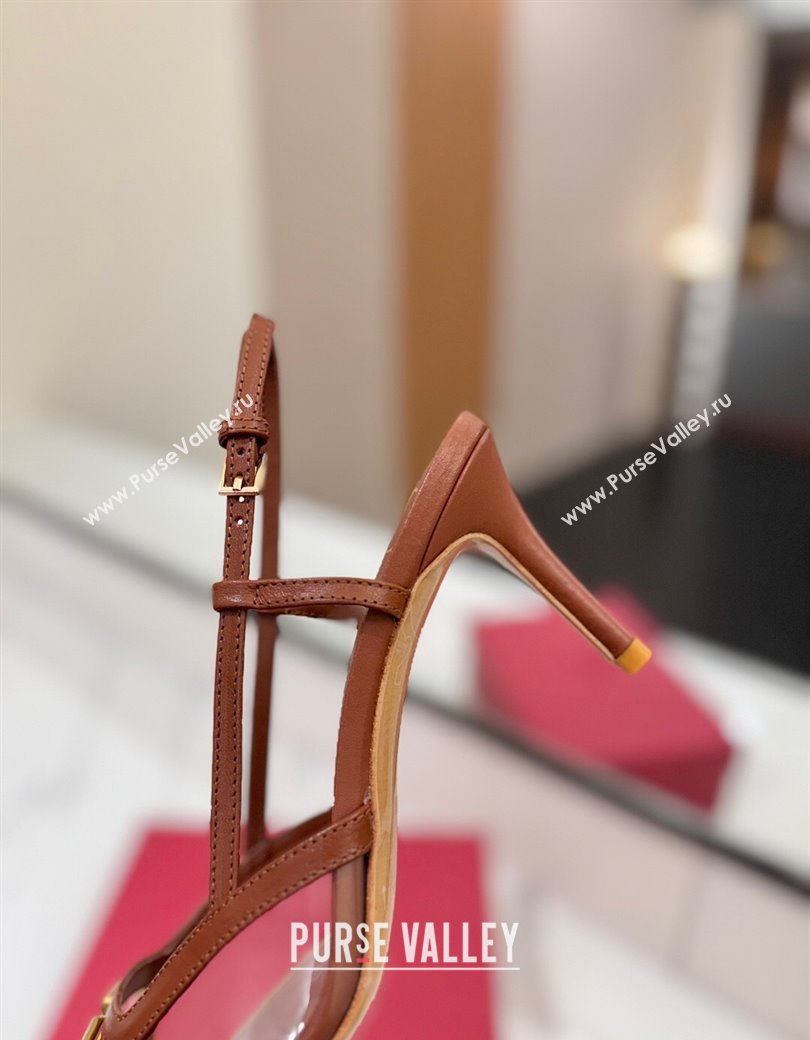 Valentino VLogo Signature Slingback Pumps 8cm in PVC and Calfskin Brown 2025 VA082105 (MD-250821049)