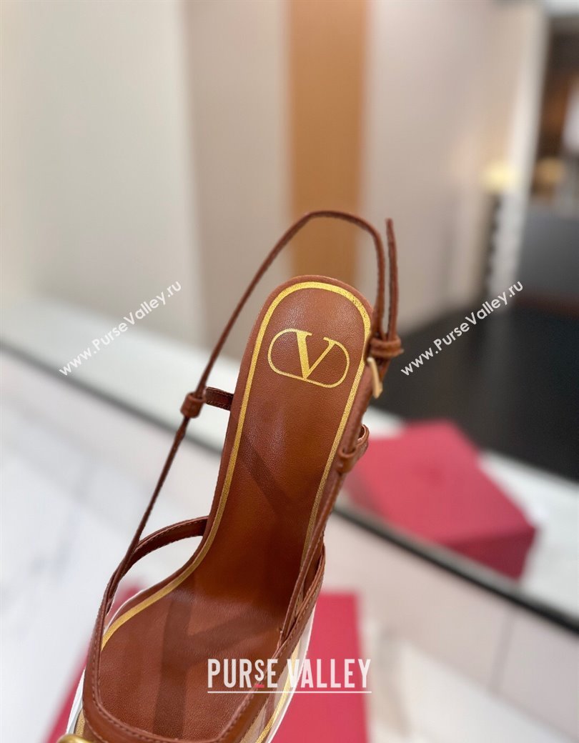 Valentino VLogo Signature Slingback Pumps 8cm in PVC and Calfskin Brown 2025 VA082105 (MD-250821049)