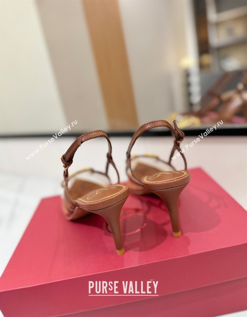 Valentino VLogo Signature Slingback Pumps 8cm in PVC and Calfskin Brown 2025 VA082105 (MD-250821049)