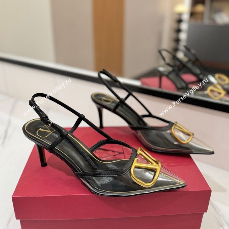 Valentino VLogo Signature Slingback Pumps 8cm in PVC and Calfskin Black 2025 VA082105 (MD-250821050)