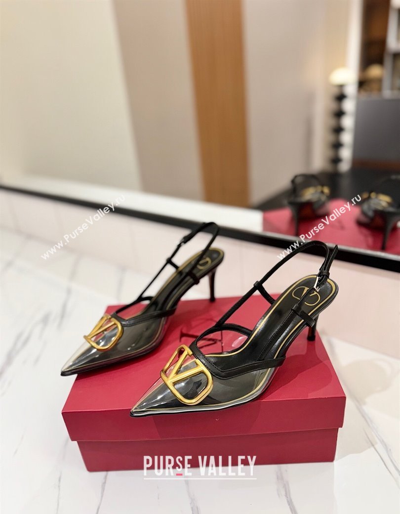 Valentino VLogo Signature Slingback Pumps 8cm in PVC and Calfskin Black 2025 VA082105 (MD-250821050)