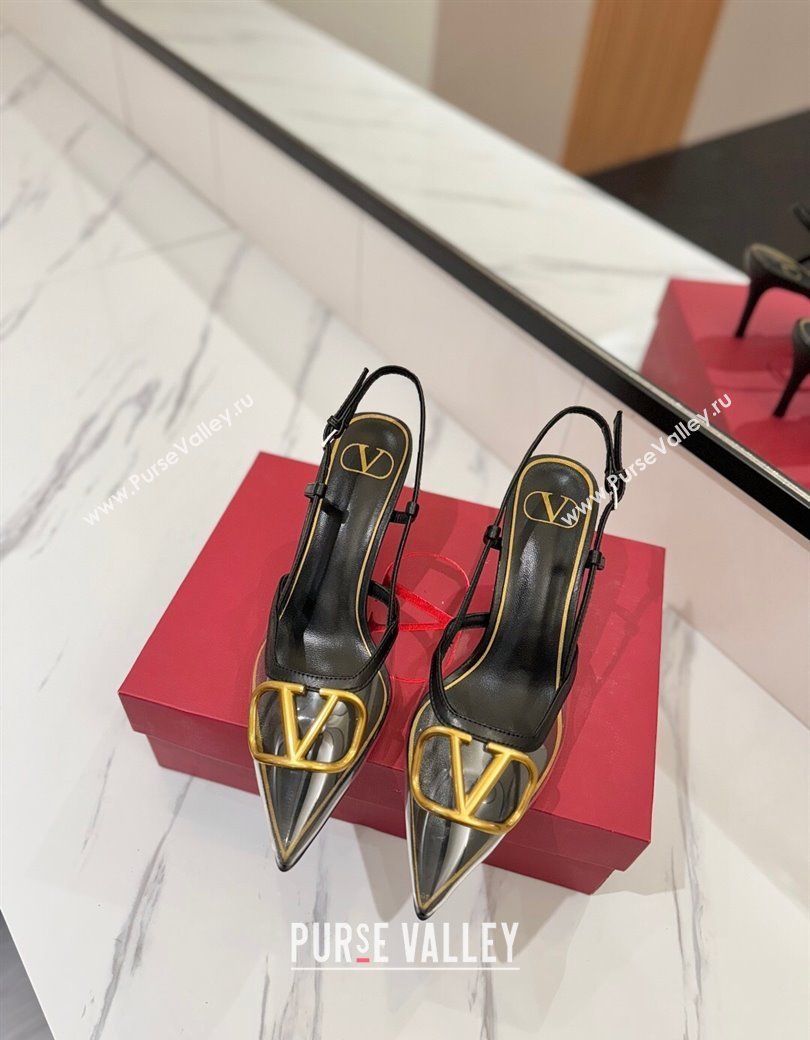 Valentino VLogo Signature Slingback Pumps 8cm in PVC and Calfskin Black 2025 VA082105 (MD-250821050)
